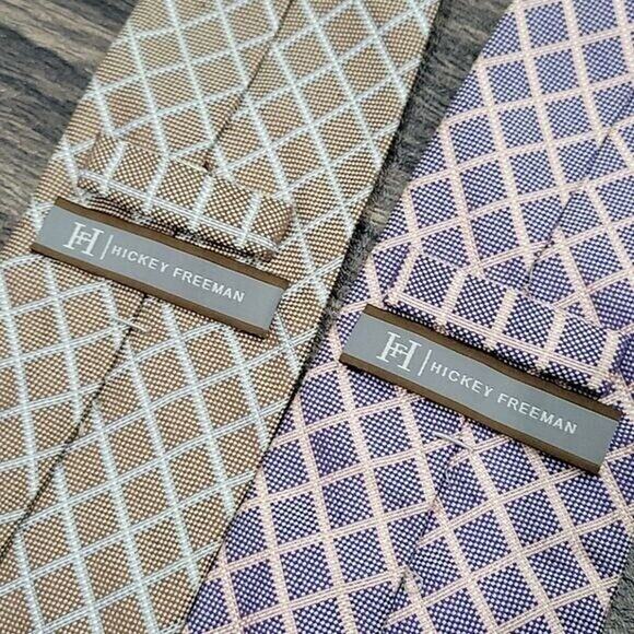 Hickey Freeman Men's 100% Silk Checked Classic Necktie Bundle - Picture 2 of 6